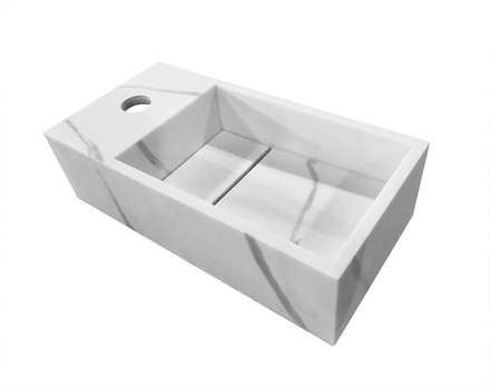 Fontein Noblesse solid surface marmer wit 36 cm links